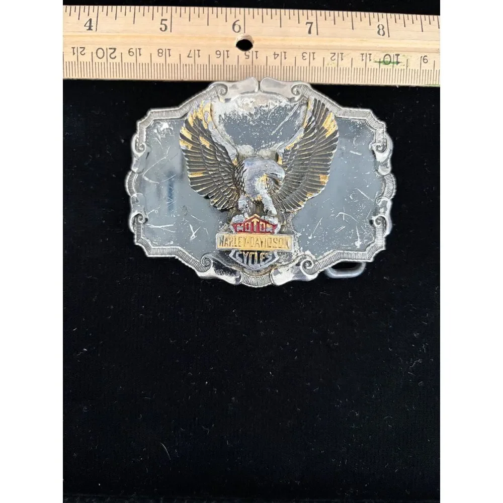 Vintage 1980s Harley-Davidson Eagle and Bar&Shield belt buckle